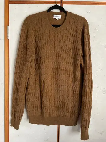 새상품급 라코 캐시미어 혼방 케이블 크루넥 니트 브라운 5 일본 XL