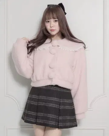 pium 프릴 칼라 숏 보아 코트 핑크