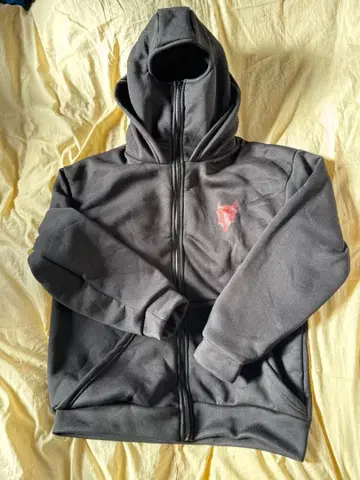 악마 얼굴 프린트 블랙 후드티