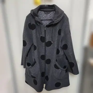 도트 무늬 후드 부착 자켓