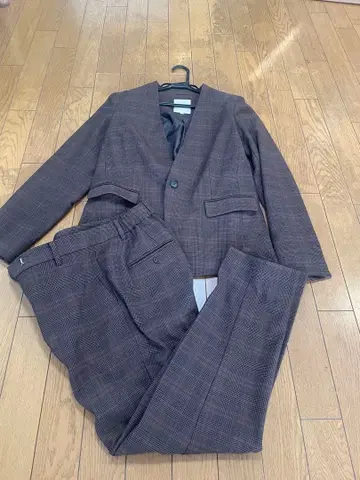 새상품급! 비밍 브라운 계열 체크 싱글 버튼 수트 셋업