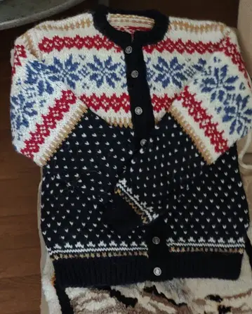 노르딕 무늬 니트 가디건 손뜨개질 핸드메이드