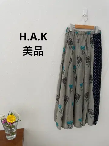 플레어 스커트 꽃무늬 도트 그레이 네이비