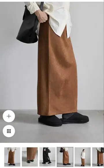 브라운 스웨이드풍 타이트 스커트 롱