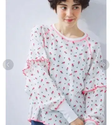 Samansa Mos2 와플 꽃무늬 배색 멜로 티셔츠 핑크