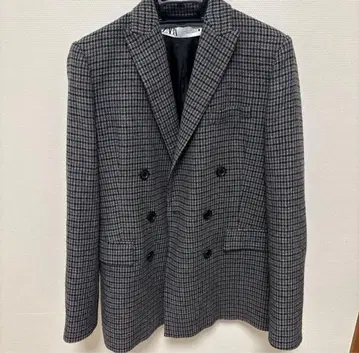 ZARA 체크 무늬 더블 브레스트 자켓 M