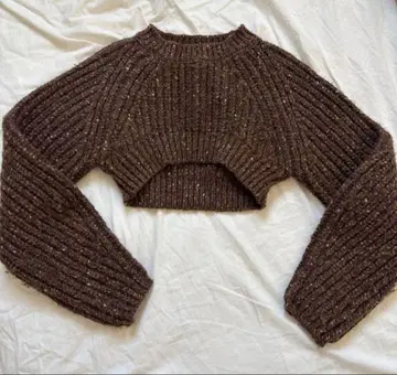 스타일 믹서기 브라운 크롭 스웨터 긴팔