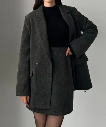 헤링본 테일러드 자켓 + 미니 스커트 SET