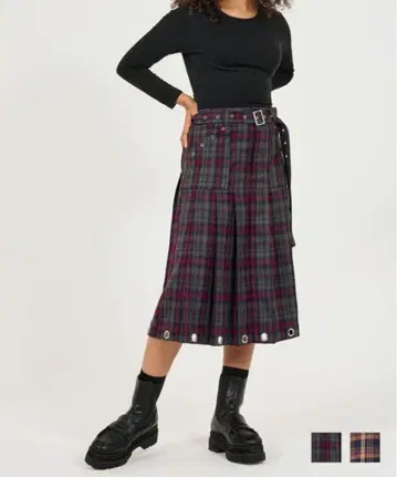 TINA: JOJUN 체크 무늬 미디 기장 플리츠 스커트