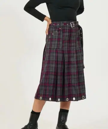 TINA: JOJUN 체크 무늬 미디 기장 플리츠 스커트