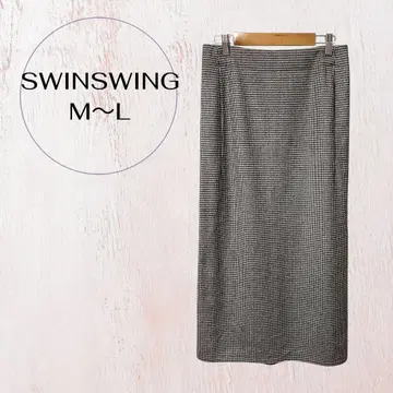 스윙 스윙 하운드투스 체크 패턴 롱 스커트 블랙 x 화이트 사이즈 40