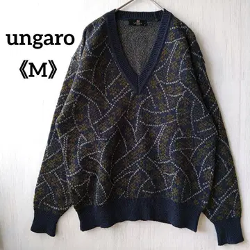 웅가로 모 100% V넥 니트 스웨터 올 패턴 [ M ]