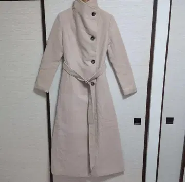 [ 미사용 ] 2way 하이넥 초 롱 코트 베이지 파티 비즈니스