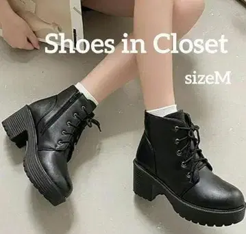 Shoes in Closet 경량 통굽 레이스업 힐 숏부츠