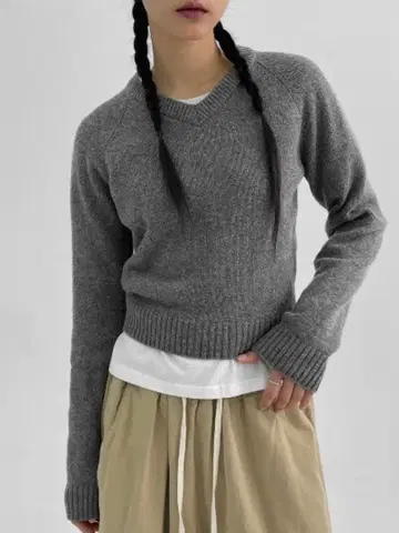 BLACKUP 스텐 V넥 니트 그레이