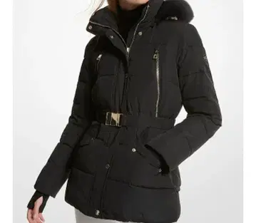 MICHAEL KORS 퍼 퀼팅 벨티드 다운 코트