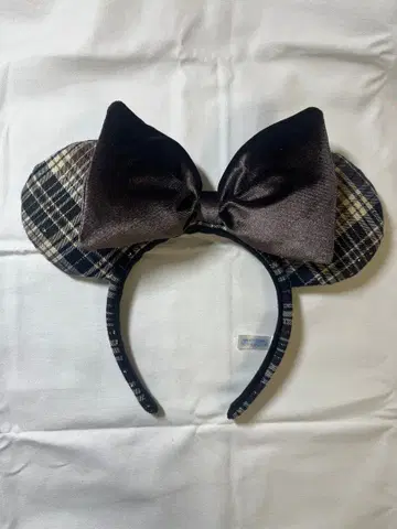디즈니랜드 체크 무늬 머리띠 브라운