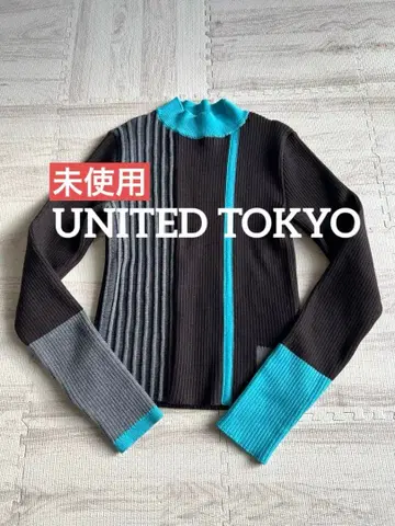 [ 미사용 ] 유나이티드 도쿄 스플릿 블록 니트 브라운
