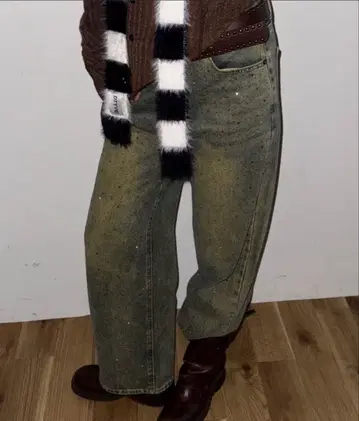 SHAGGIE 오로라 큐빅 빈티지 루즈 데님 팬츠