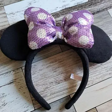 미니 마우스 머리띠 보라색 리본 스팽글
