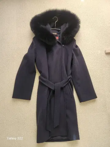 네이비 퍼 롱 코트