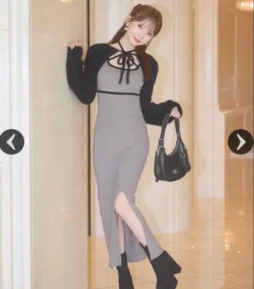 미셸 마카롱 샤기 볼레로 set 니트 원피스 그레이