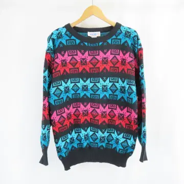 새상품급 VINTAGE CHECKMATE 보더 올 패턴 아크릴 스웨터 M