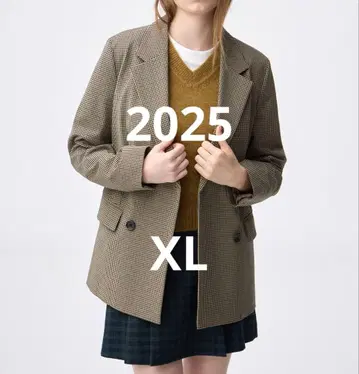 GU 더블 브레스트 체크 자켓 브라운 XL