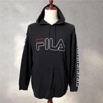 휠라 L 후드티 프론트 프린트 로고 블랙 노움코어 후디 긴팔