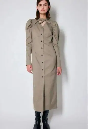 새상품급/moussy 넥 타이 퍼프 드레스