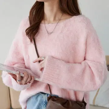 discoat 샤기 풀오버 핑크 니트