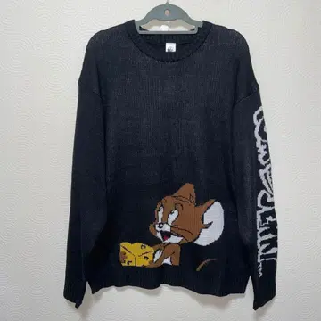 새상품 톰과 제리 남성용 니트 스웨터 긴팔 블랙 M