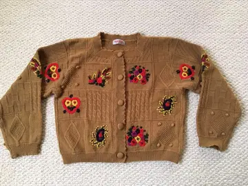 빈티지 플라워 자수 긴팔 가디건