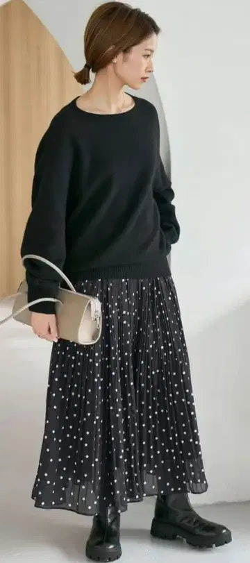 엘루라 여성용 플리츠 롱 스커트 네이비 도트