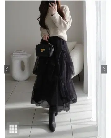 튤 플레어 롱 스커트 블랙