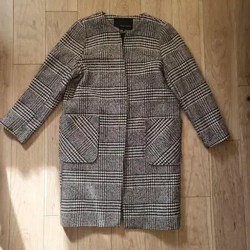 YECCA VECCA 체스터 노카라 코트 격자 무늬 롱