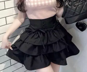 당일 발송 HONEY MEW 허니뮤우 티어드 프릴 스커트 블랙