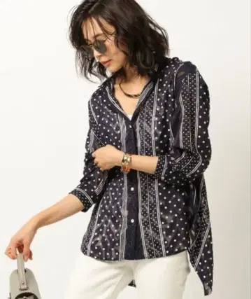 밴야드 스톰 네이비 도트 무늬 스트라이프 긴팔 셔츠