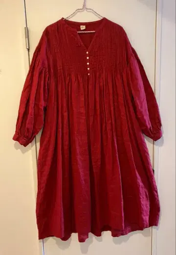 08mab 하치마브 린넨 100% 핀턱 원피스 레드