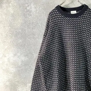 MACOBER 니트 스웨터 긴팔 네이비 크루넥 아크릴 올 패턴