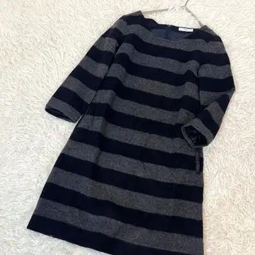 마블 잉크 울 보더 원피스 7부 소매 그레이 블랙 일본제