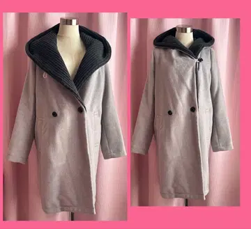 후드 부착 롱 코트 아우터 그레이