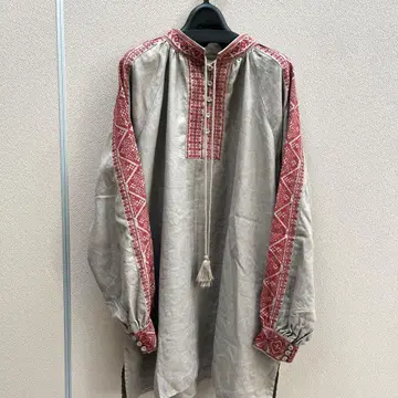 [ 미사용 ] TSUHARU 린넨 크로스 스티치 자수 튜닉 그레이 F