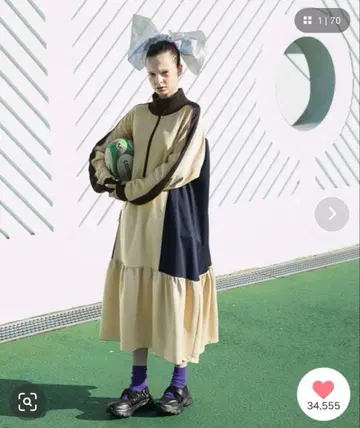 forksy. 하프 지퍼 라인 배색 원피스