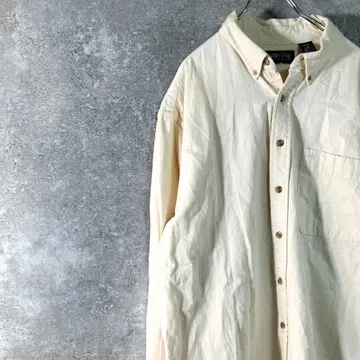 LANDS'END 플란넬 셔츠 아이보리 무지 버튼 다운 코튼