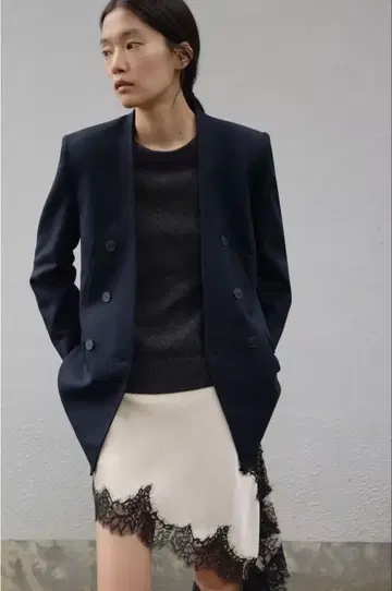 ZARA 노카라 블레이저 네이비