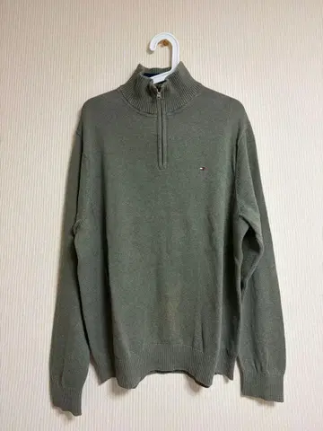 TOMMY HILFIGER 올리브 그린 하프 지퍼 니트 XL