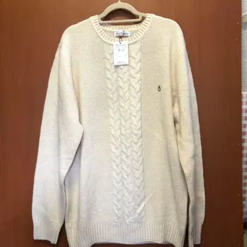 택 포함 아이보리 뜨개질 무늬 니트 스웨터 L