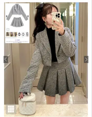 프리지아 라메 트위드 자켓 x 플리츠 미니 스커트 셋업