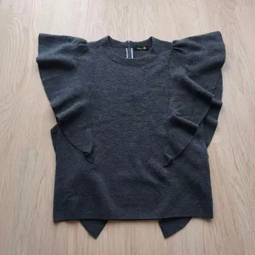 드로어 프릴 소매 그레이 슬리브리스 니트 울 캐시미어